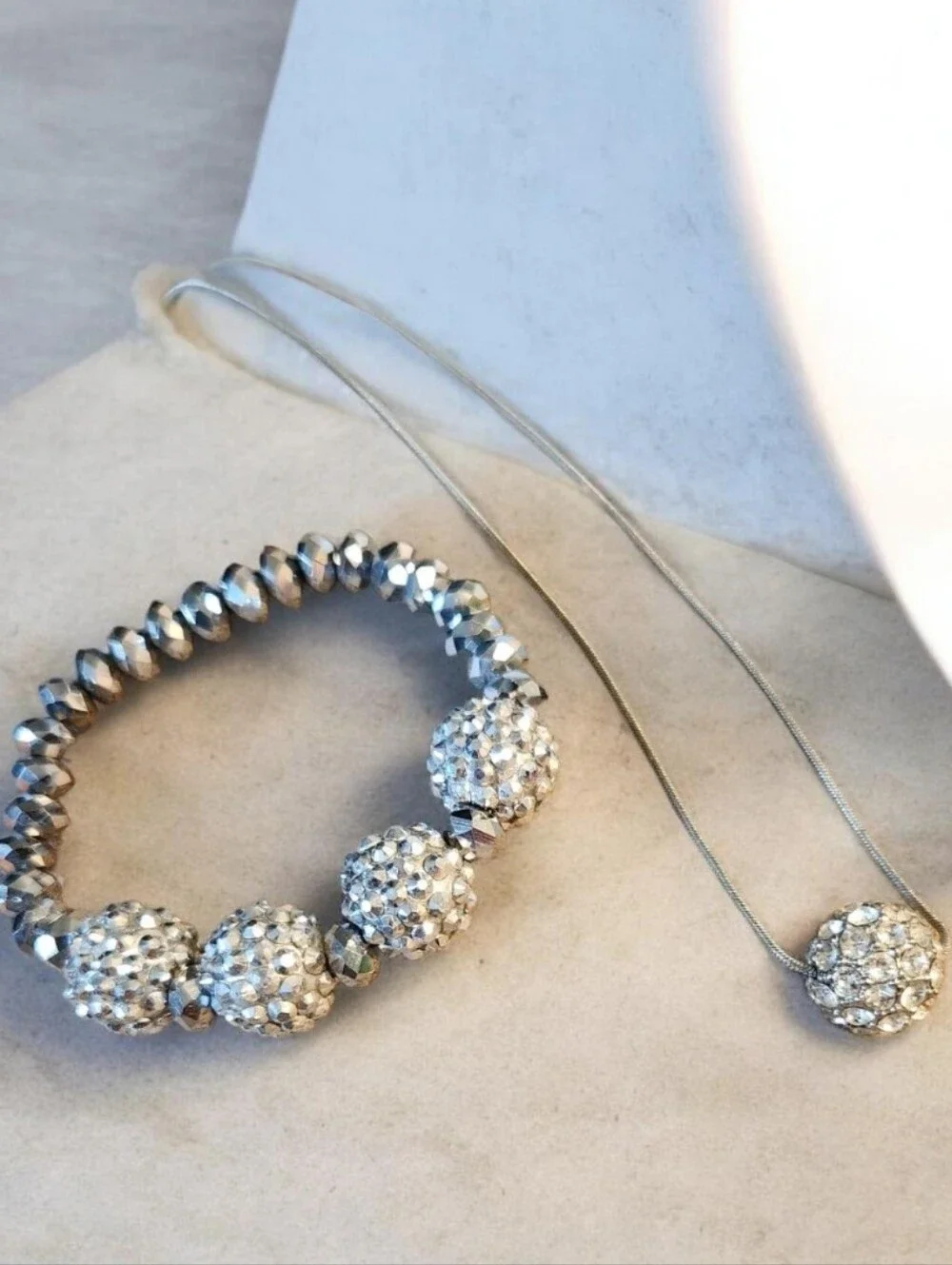 Silver Crystal Bead Necklace and Bracelet Set■ EUC■ Read Below